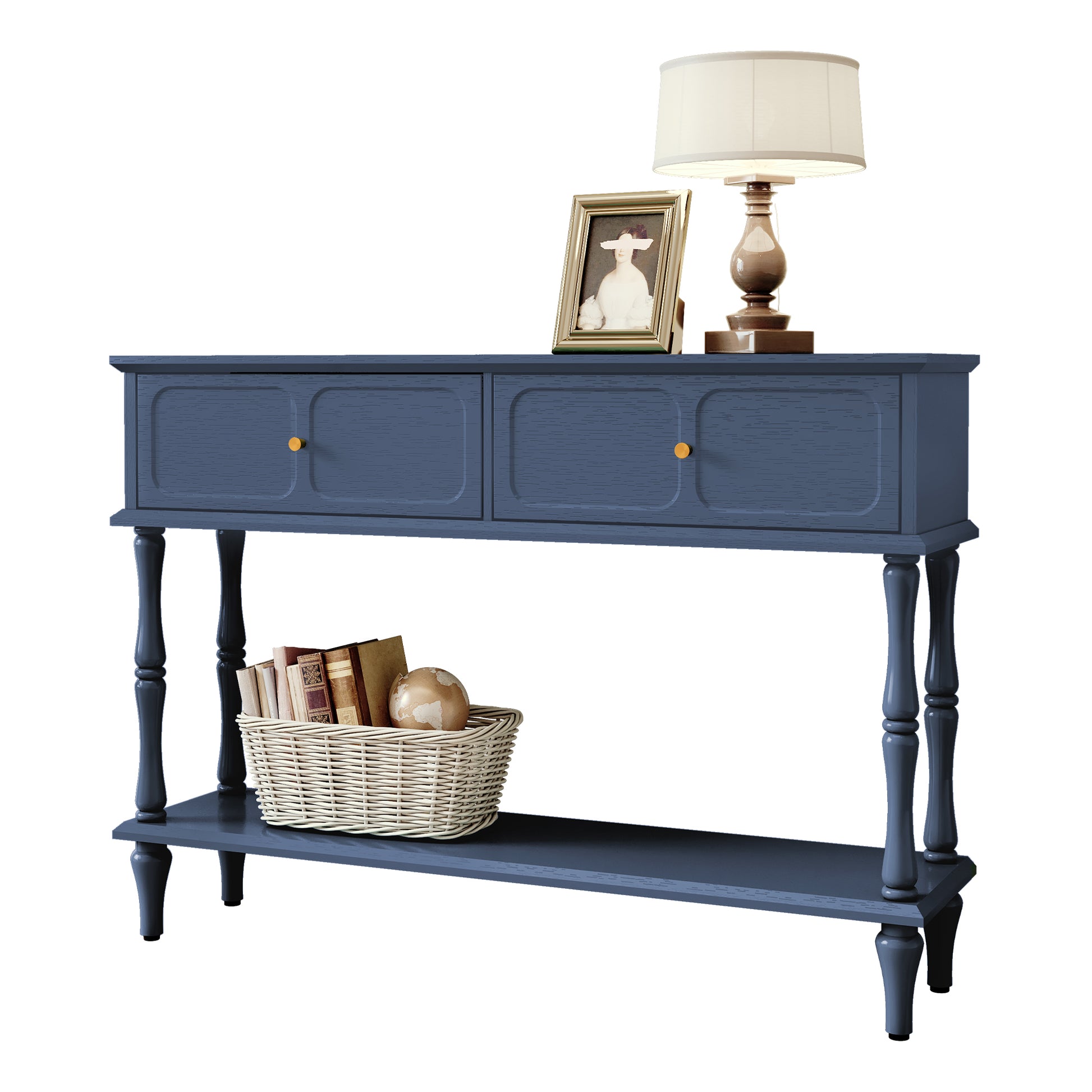 HLR 47" Mid Century Console Table, Aged Finish Entryway Table with Storage Shelf for Hallway, Blue