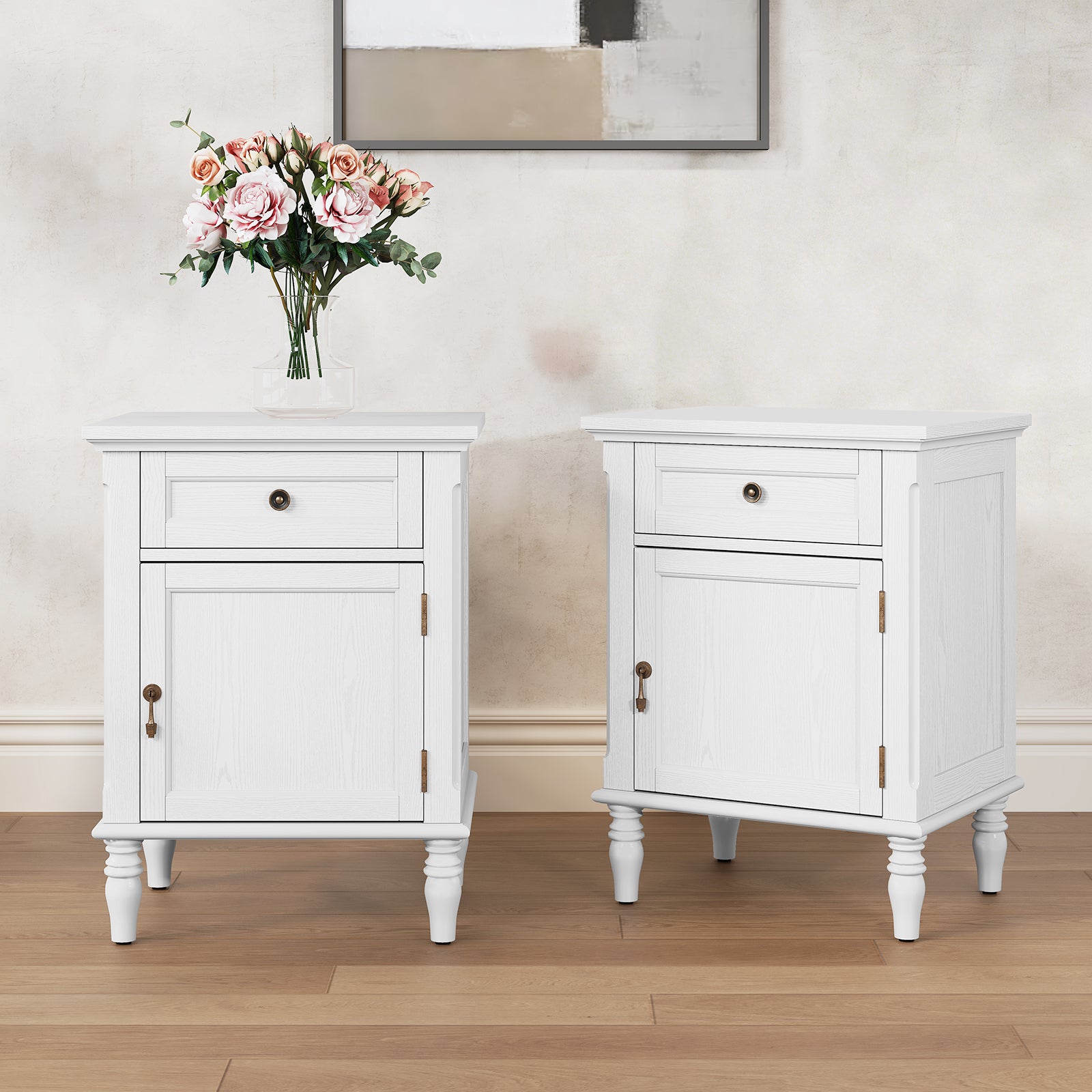 CBJCBJ 19" Retro Nightstands Set of 2, Bedside Table with Storage Drawers, for Bedroom, Living room,White