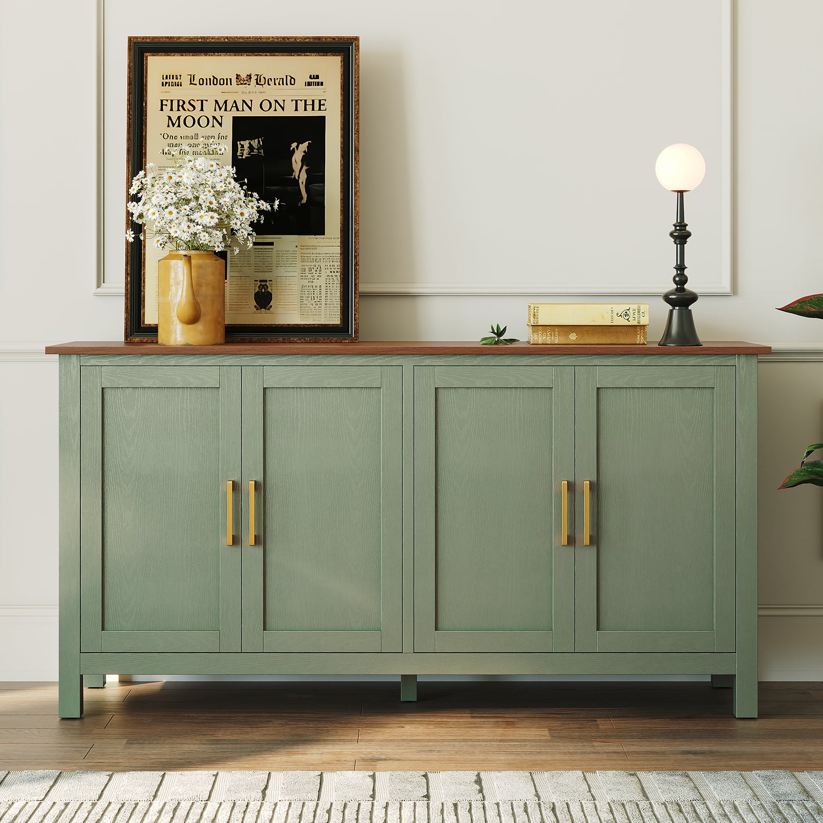 CBJCBJ 58” Modern Sideboard Buffet Cabinet, Living Room Accent Cabinet with Storage, for Kitchen,Green