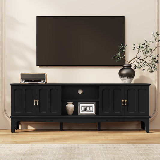 CBJCBJ Retro 67" TV Stand for TVs up to 70", Living Room Entertainment Center with 4 Door Storage Cabinet,Black
