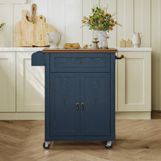 HLR Small Kitchen Islands Table with Storage, Rolling Wood Microwave Cart on Wheels for Dining Room, Blue