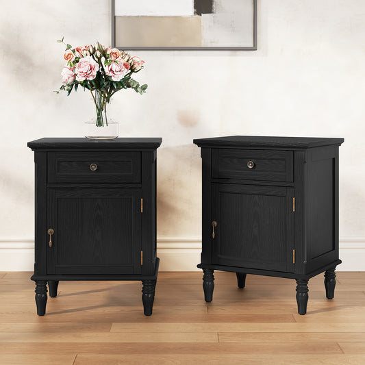 CBJCBJ 19" Retro Nightstands Set of 2, Bedside Table with Storage Drawers, for Bedroom, Living room,Black