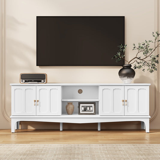 CBJCBJ Retro 67" TV Stand for TVs up to 70", Living Room Entertainment Center with 4 Door Storage Cabinet,White