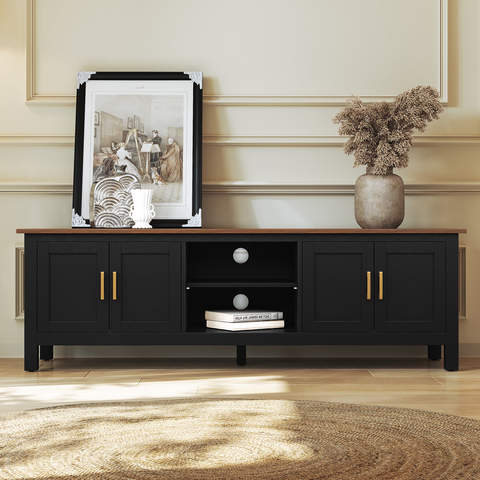 HLR® Farmhouse 63" TV Stand, for TVs up to 70", Living Room Wooden Entertainment Center with Storage