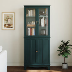 CBJCBJ Modern Bookcase with Storage, Display Cabinet with Glass Doors, Storage Cabinet with Adjustable Shelves,Green