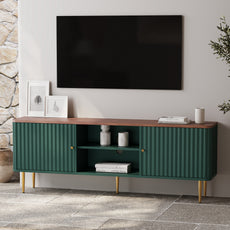 HLR 67 In Fluted TV Stand for TVs Up to 75 Inch, Mid Century Modern Entertainment Center with Storage, Green