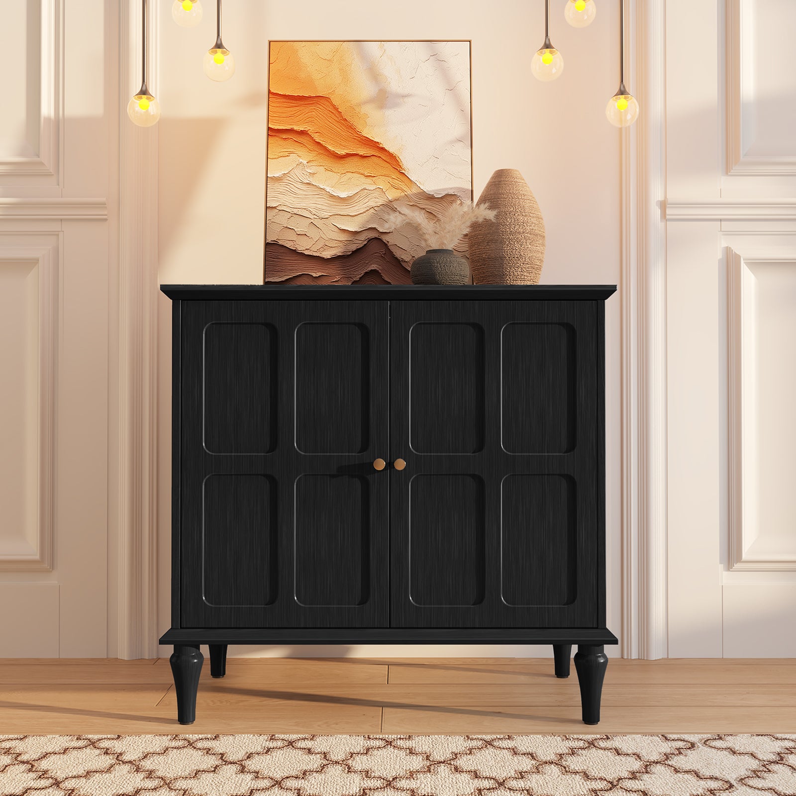 CBJCBJ 31.4"Mid Century Modern Sideboard Buffet Cabinet , Storage Cabinet with Adjustable Shelves, Accent Cabinet for Entryway, Dining Room, Black