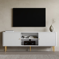 CBJCBJ Modern Fluted 67" TV Stand for 75inch TV with Storage, Entertainment Center for Living Room,White