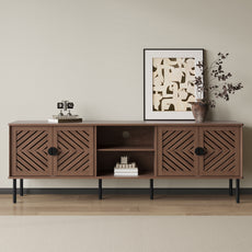 HLR Mid Century Modern 70" Large TV Stand for 80 Inch TV, Entertainment Center with Storage, Brown