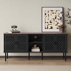 HLR Mid Century Modern 55" TV Stand for 65 Inch TV, Entertainment Center with Storage, Black