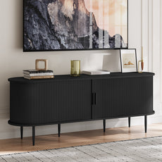 HLR 55" Black TV Stand for 65" TV, Wood Entertainment Center with 2 Sliding Tambour Doors Storage, Mid-Century