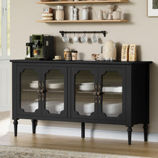 HLR 58'' Large Sideboard Buffet Cabinet with Storage, 4 Glass Modern Credenza Table for Kitchen, Black