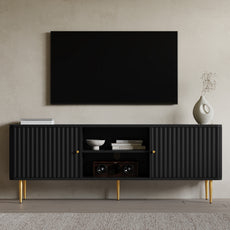 CBJCBJ Modern Fluted 67" TV Stand for 75" TV with Storage, Entertainment Center for Living Room,Black
