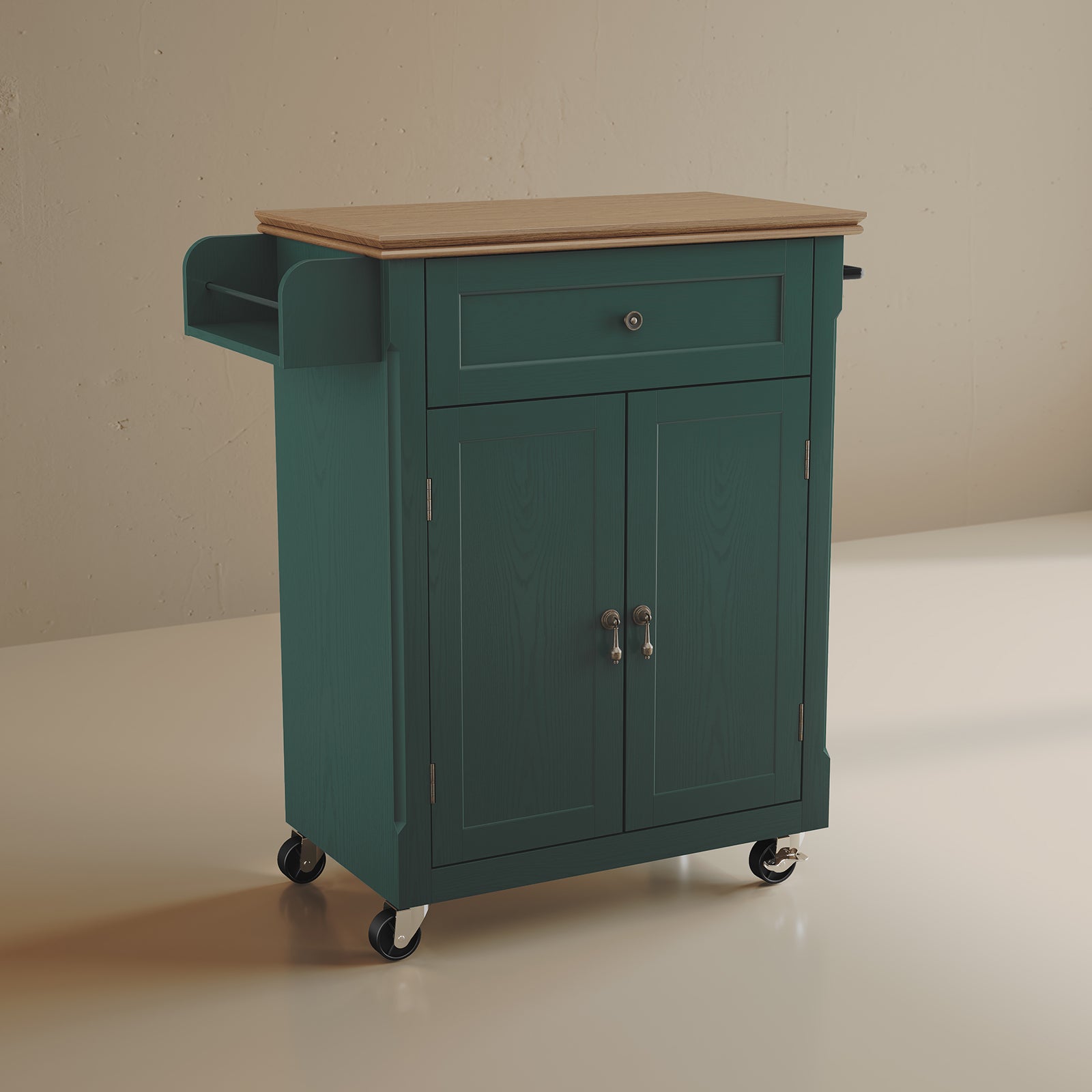 HLR Small Kitchen Islands Table with Storage, Rolling Wood Microwave Cart on Wheels for Dining Room, Green