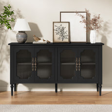 CBJCBJ Retro 58'' Wood Sideboard Buffet Cabinet,Storage Cabinet with Glass Doors for Living Dining & Bedroom,Black