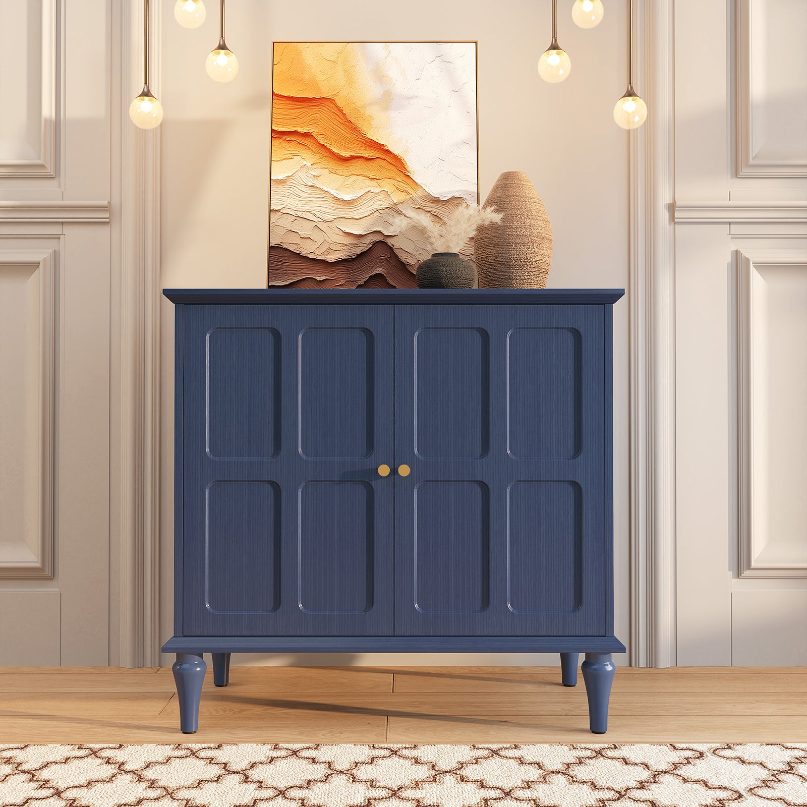 HLR 31.4" W Mid-Century 2 Door Credenzas & Sideboards With Adjustable Shelves, Navy Blue