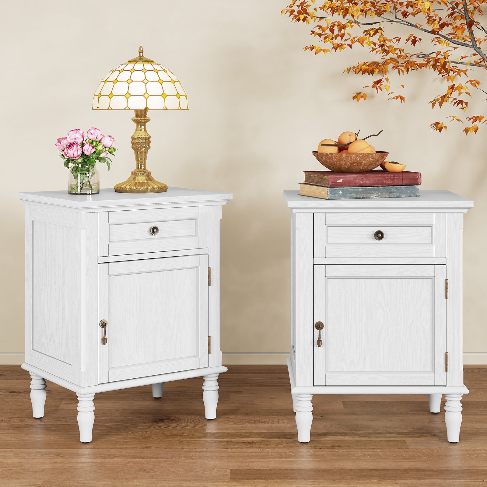 HLR® 25"H Nightstands Set of 2, Modern Retro Bedside Table with Drawer, End Table for Bedroom
