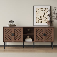 HLR Mid Century Modern 55" TV Stand for 65 Inch TV, Entertainment Center with Storage, Brown