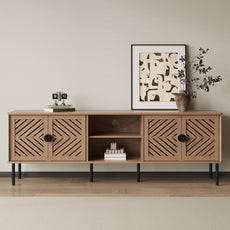 HLR Mid Century Modern 70" Large TV Stand for 80 Inch TV, Entertainment Center with Storage, Walnut