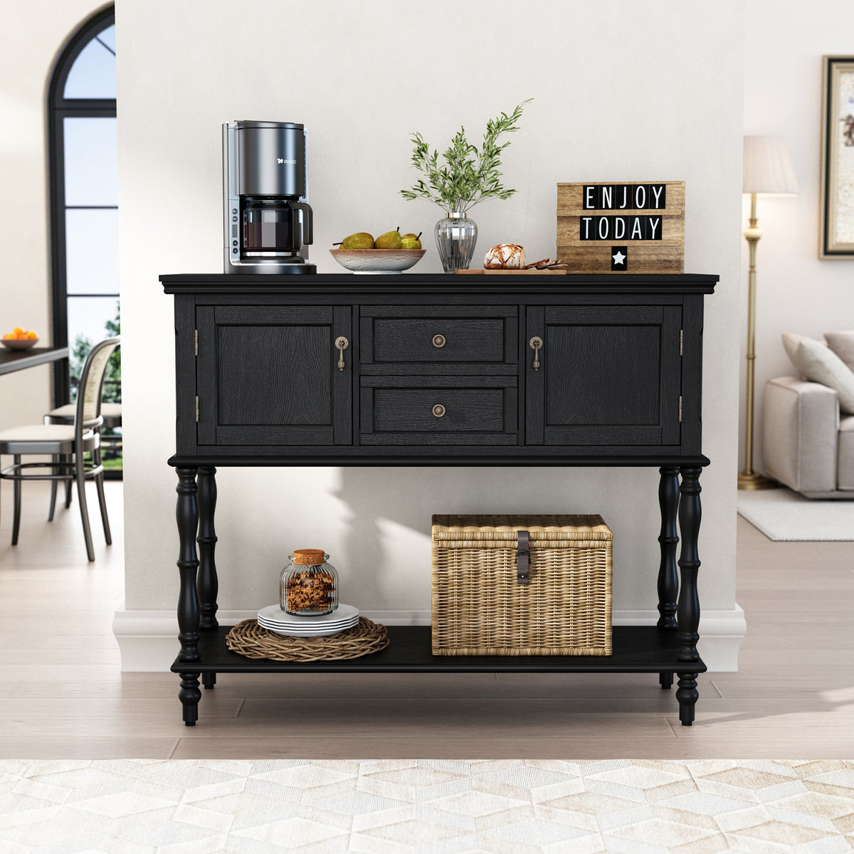 HLR 42" Farmhouse Modern Console Table, Entryway Table with Storage Shelf for Living Room, Black