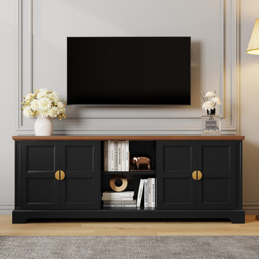 HLR Black 67" Modern Farmhouse TV Stand, Wood Entertainment Center for 75 In TV for Living Room