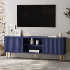 HLR 67 In Fluted TV Stand for TVs Up to 75 Inch, Mid Century Modern Entertainment Center with Storage, Blue