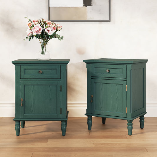 CBJCBJ 19" Retro Nightstands Set of 2, Bedside Table with Storage Drawers, for Bedroom, Living room,Green