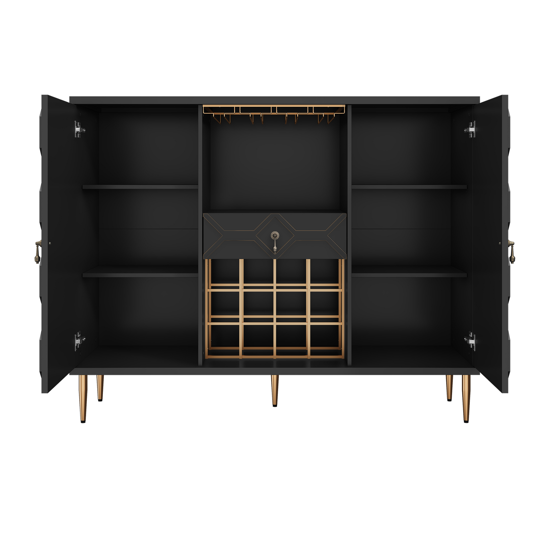 HLR Modern 47.2" Wine Bar Cabinet with Drawer, Geometric Door Buffet Sideboard Coffee Bar for Kitchen