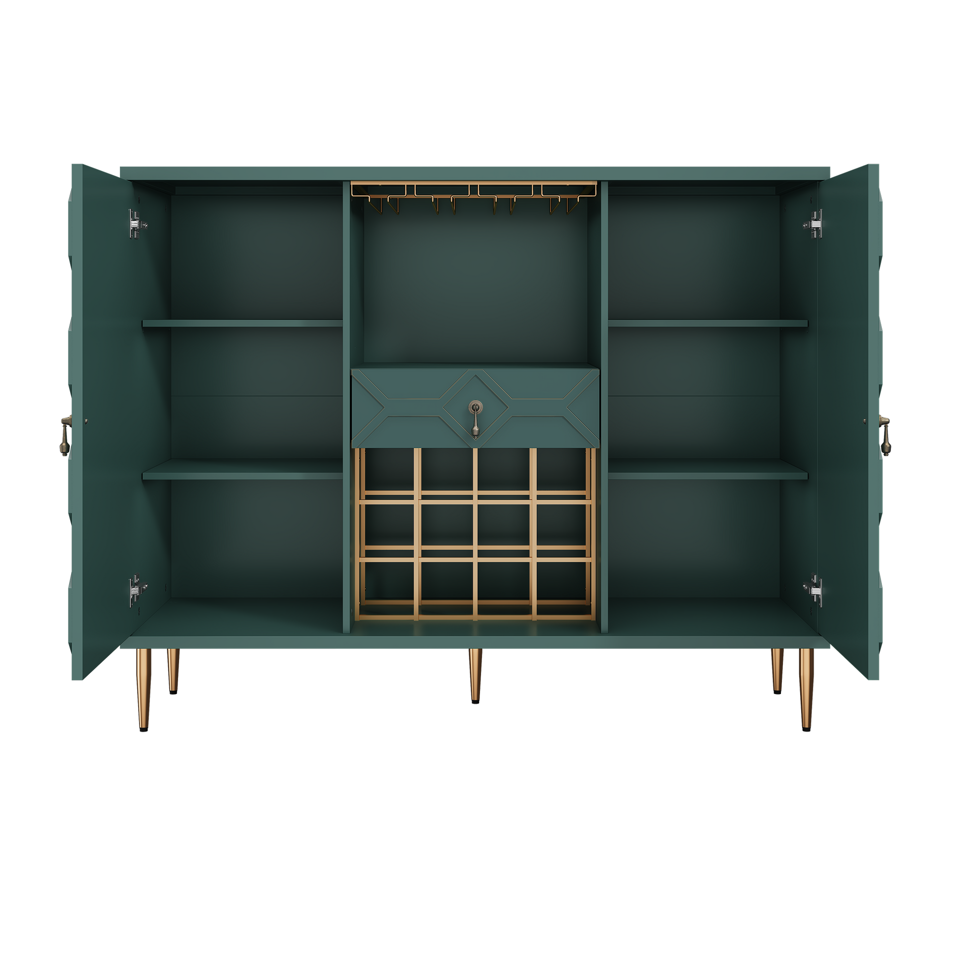 HLR Modern 47.2" Wine Bar Cabinet with Drawer, Geometric Door Buffet Sideboard Coffee Bar for Kitchen