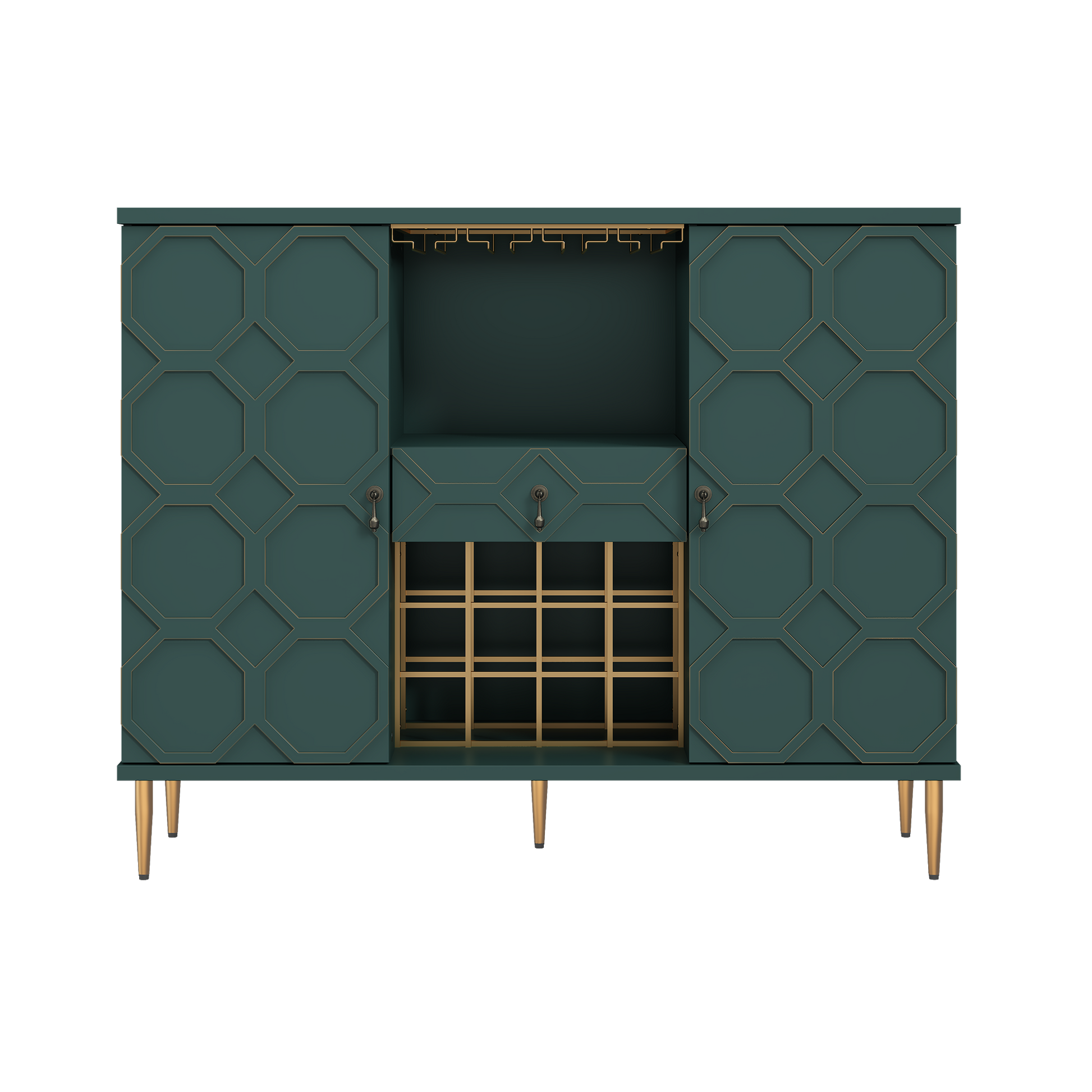 HLR Modern 47.2" Wine Bar Cabinet with Drawer, Geometric Door Buffet Sideboard Coffee Bar for Kitchen