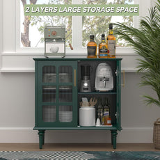 Buffet vintage HLR® avec 2 portes en verre à treillis, meuble d'appoint en bois 