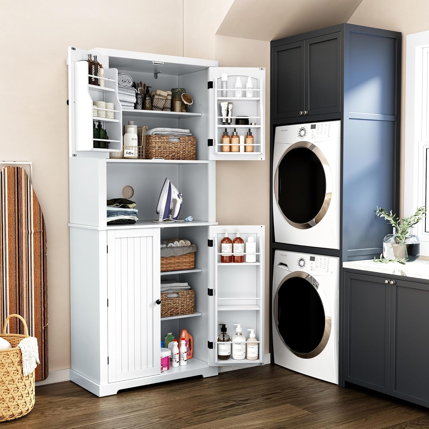 HLR® 72" Kitchen Pantry Storage Cabinet, Freestanding Larder Cupboard, Kitchen Hutch Cabinet