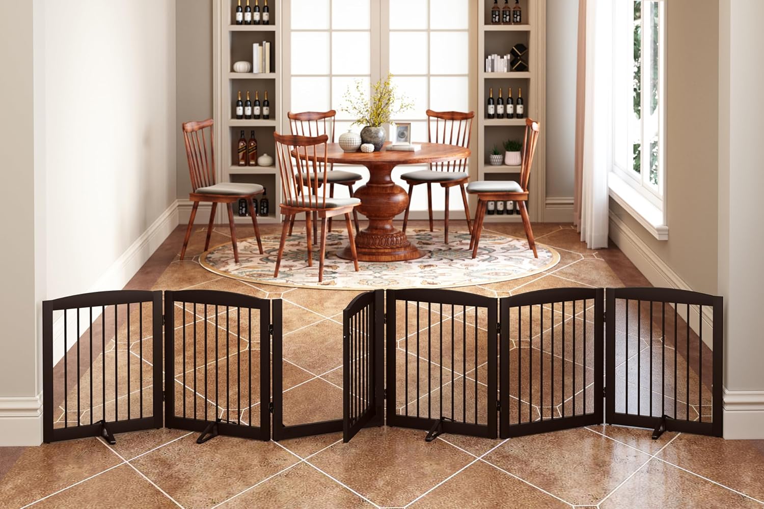 HLR® Freestanding Dog Gate with Door, Pet Gate for Stairs, 80 inch Wide Pet Barrier Indoor