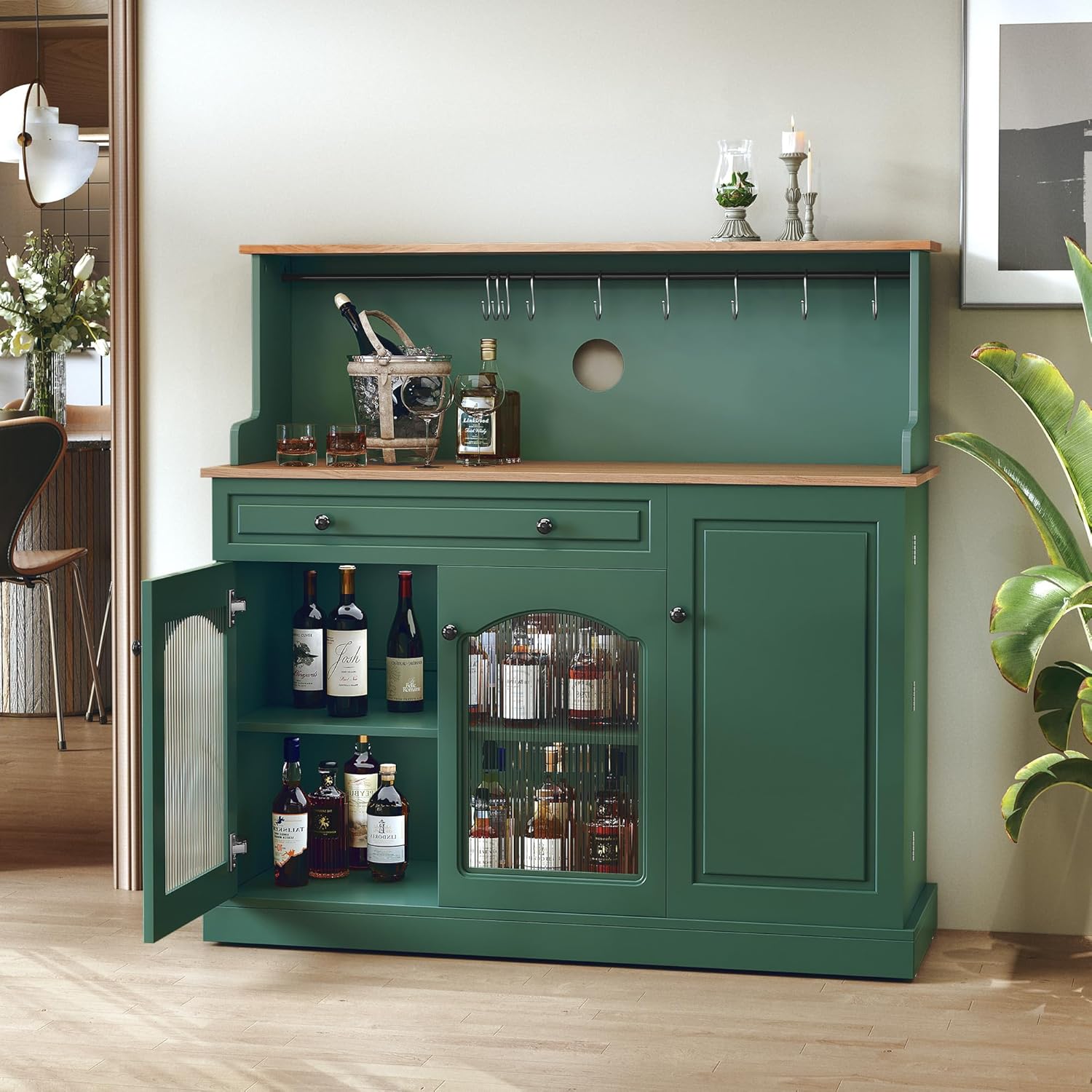 HLR® Farmhosue Coffee Bar Cabinet with Hutch - 48” Morden Buffet Cabinet