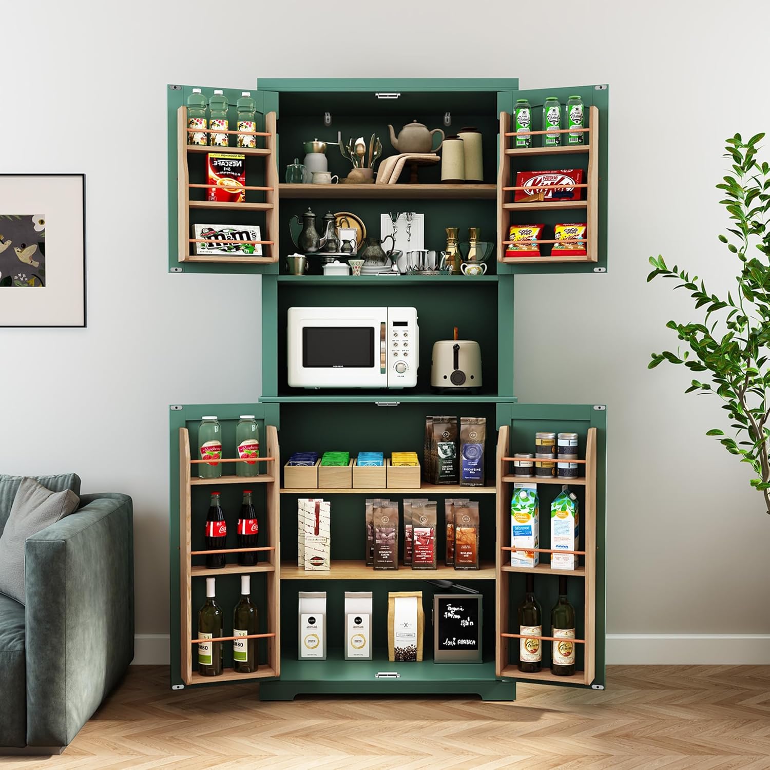 HLR® 72" Kitchen Pantry Storage Cabinet, Freestanding Larder Cupboard, Kitchen Hutch Cabinet