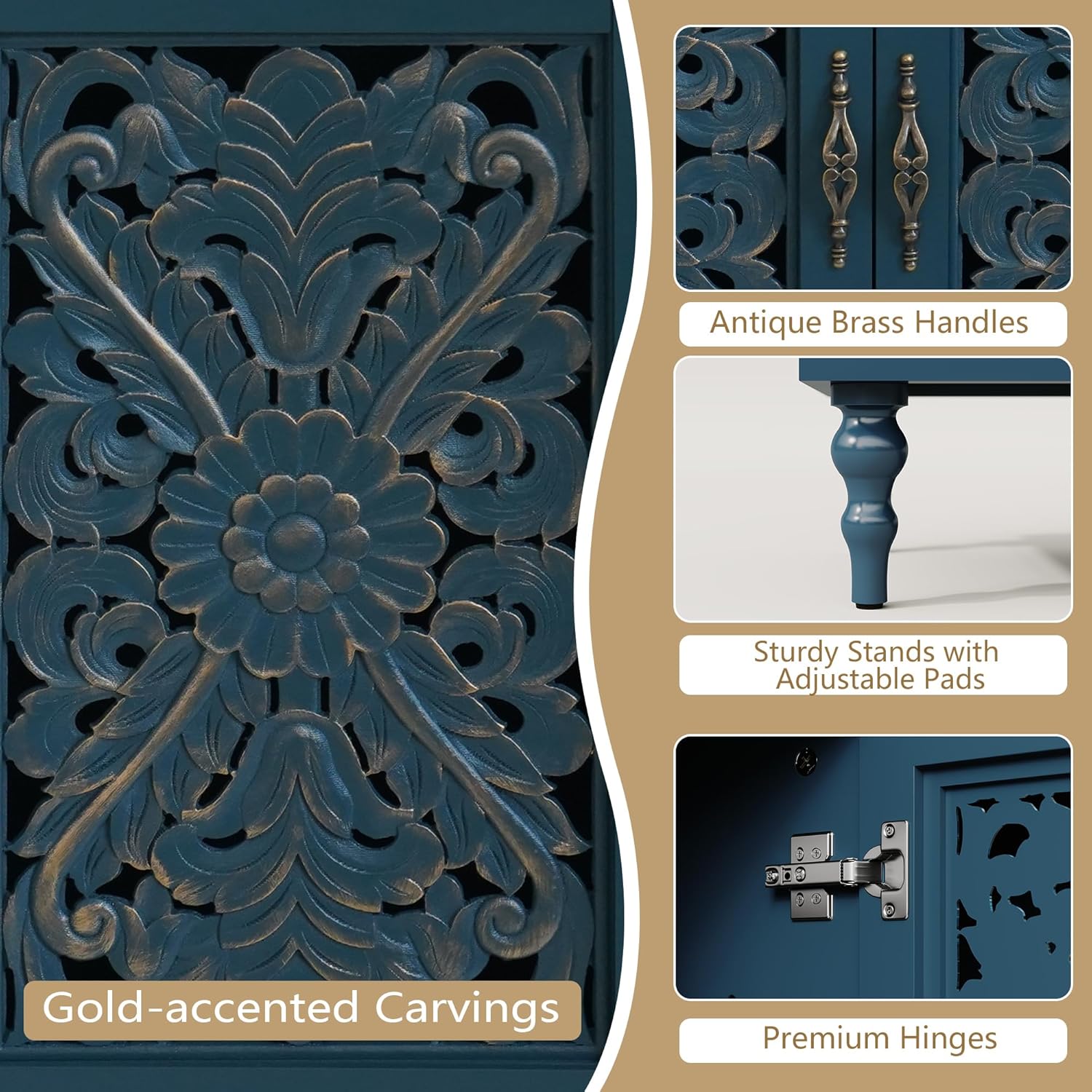 HLR® 67'' Vintage TV Stand with Hollow Carved Doors
