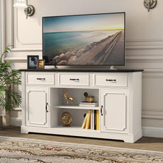 HLR® TV Stand with 3 Drawers for TV up to 65'', Wood Mid Century Television Cabinet