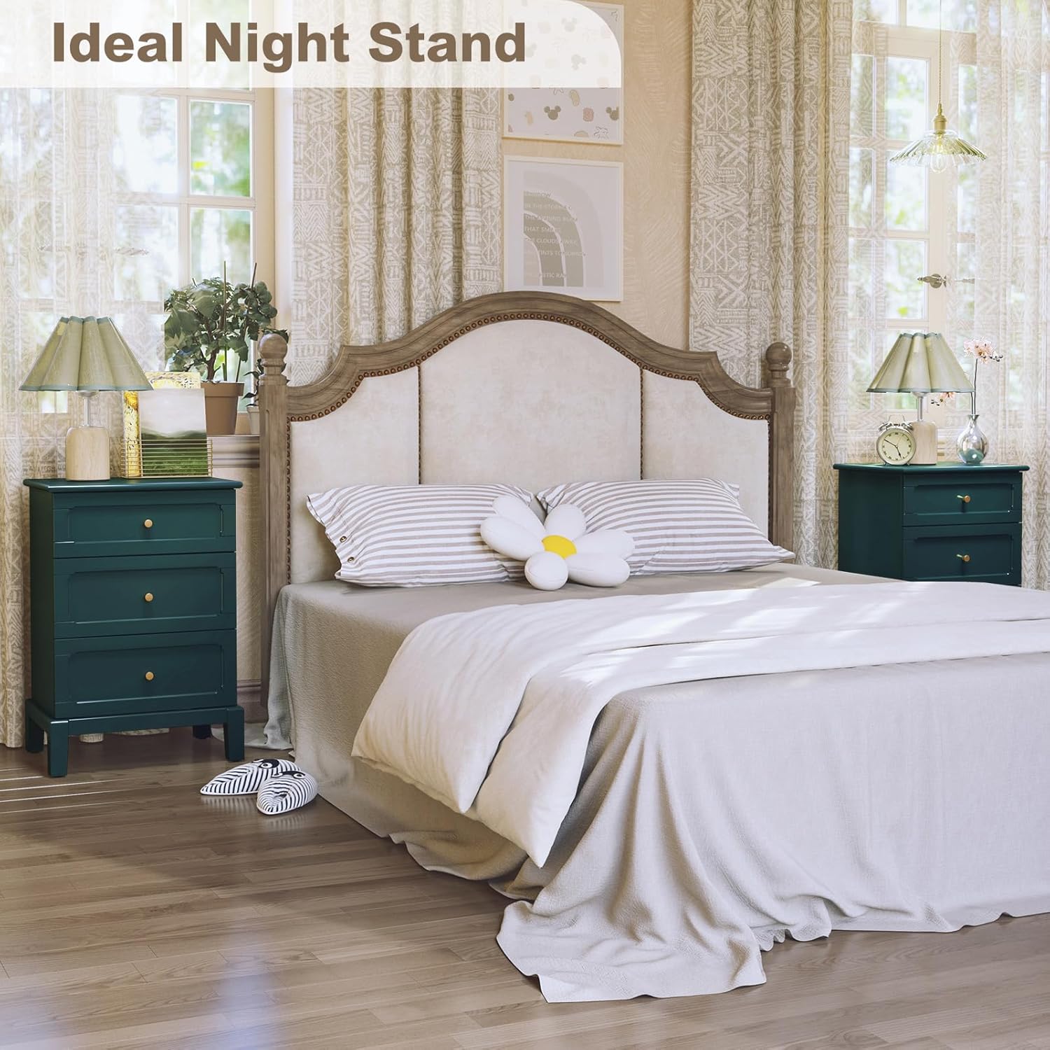 HLR® 20'' Wide 3 Drawers Vintage Nightstands Set of 2, Wood Bedside Tables