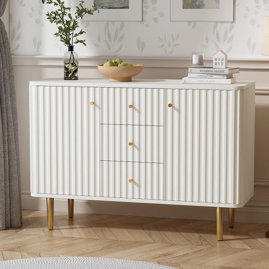 HLR® Sideboard Buffet Cabinet with Storage, 48" Fluted Accent Cabinet with 2 Drawers and 2 Doors