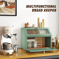 HLR® Double Layer Bread Box With Golden Trim for Countertop, Wooden Bread Container