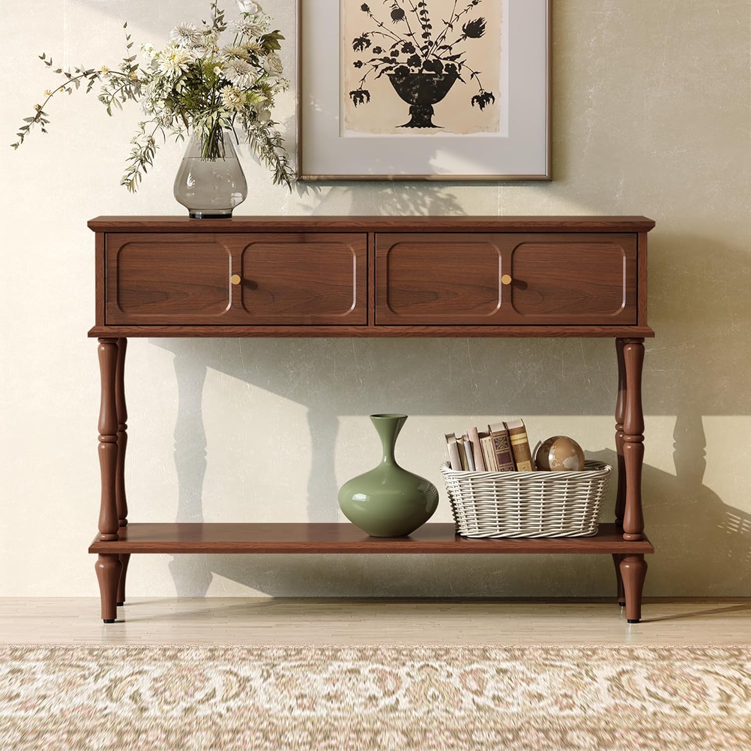 HLR® Mid-Century Console Table for Entryway with 2 Drawers