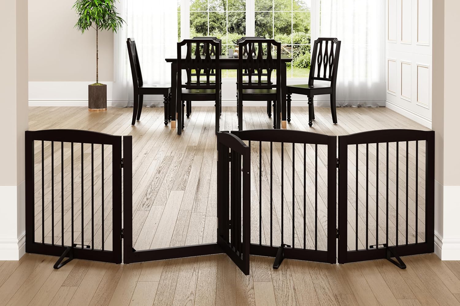 HLR® Freestanding Dog Gate with Door, Pet Gate for Stairs, 80 inch Wide Pet Barrier Indoor