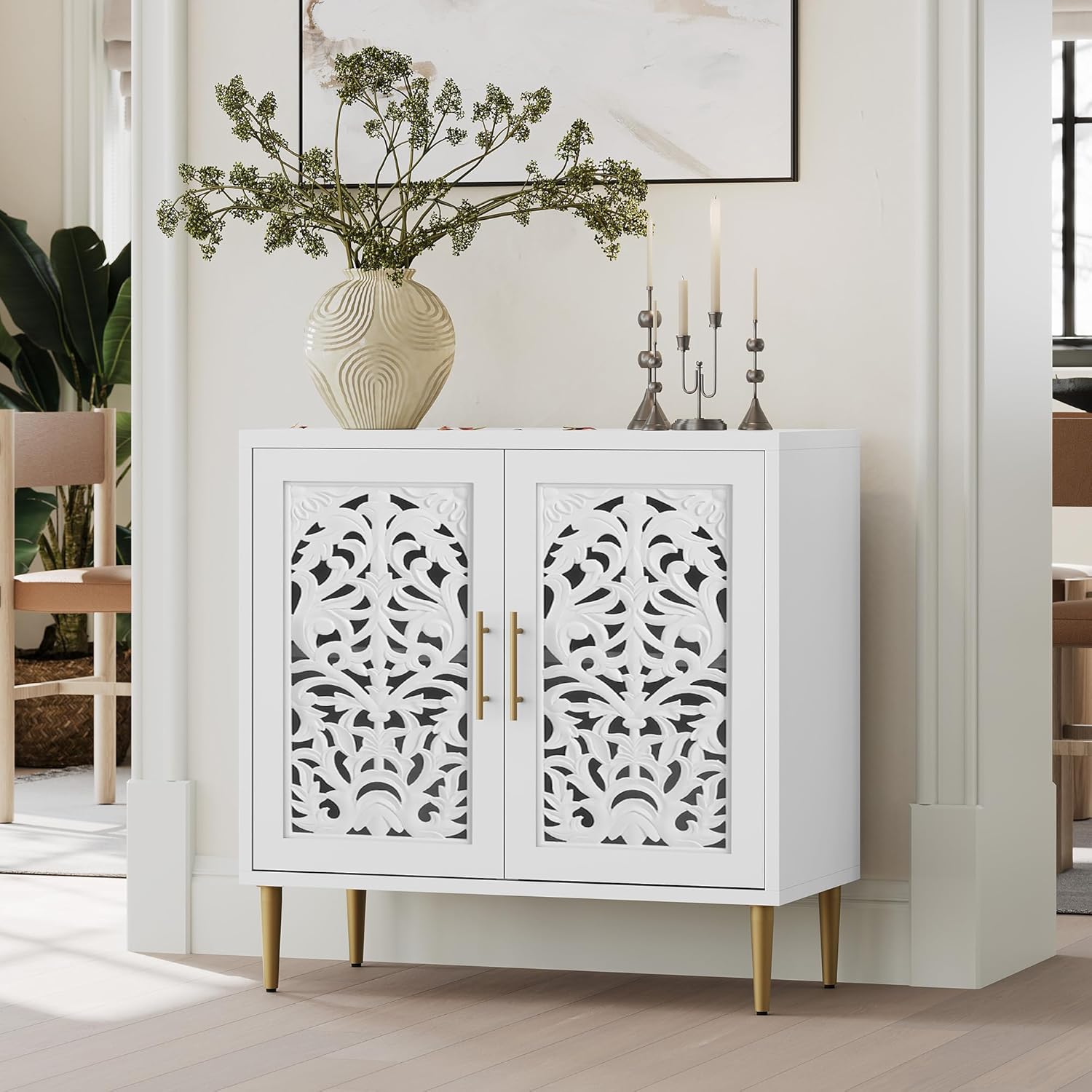 HLR® Accent Cabinet with 2 Doors, Vintage Hollow Carving Buffet Cabinet, Sideboards and Buffets