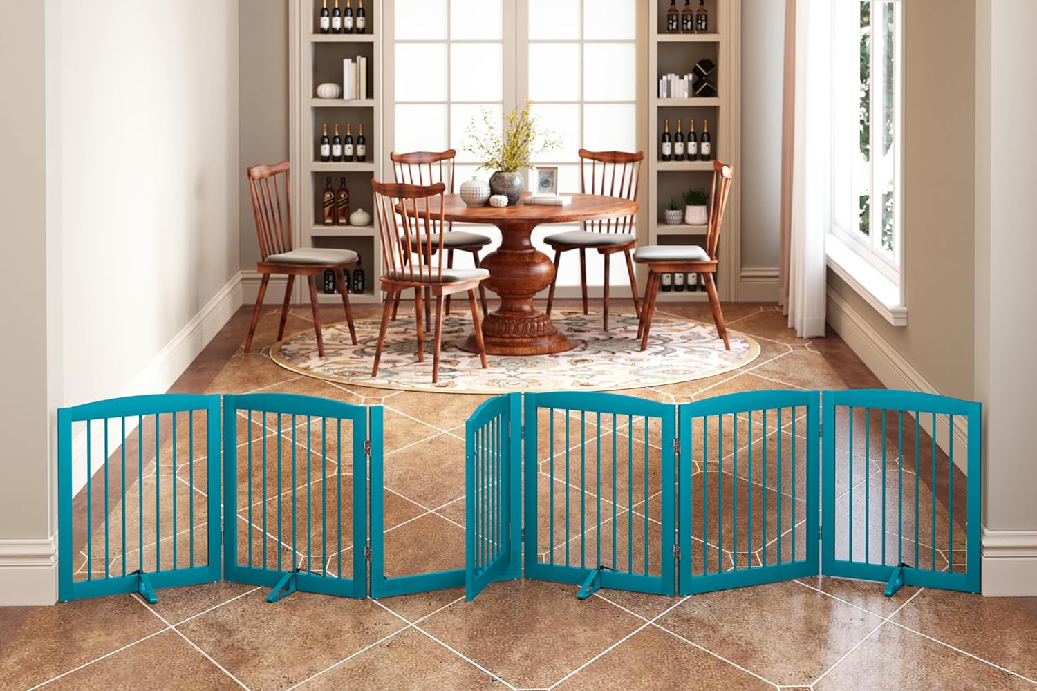 HLR® Freestanding Dog Gate with Door, Pet Gate for Stairs, 80 inch Wide Pet Barrier Indoor