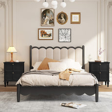 HLR® Mid-Century Modern Nightstand Set of 2, with Storage Drawers and Solid Wood Legs