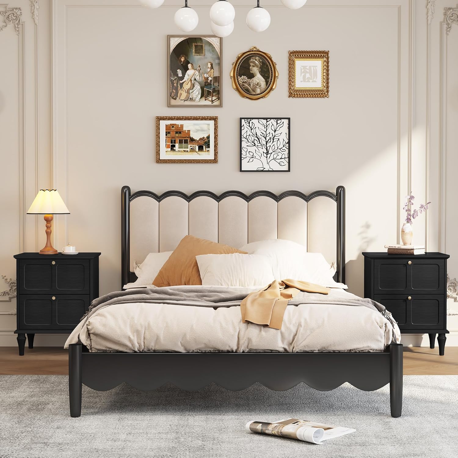 HLR® Mid-Century Modern Nightstand Set of 2, with Storage Drawers and Solid Wood Legs