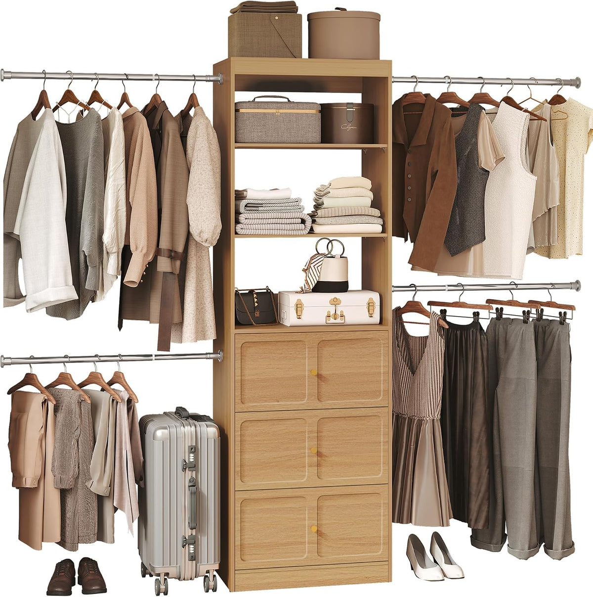 HLR Closet System with 3 Deep Drawers, Modular Closet Organizer Systems