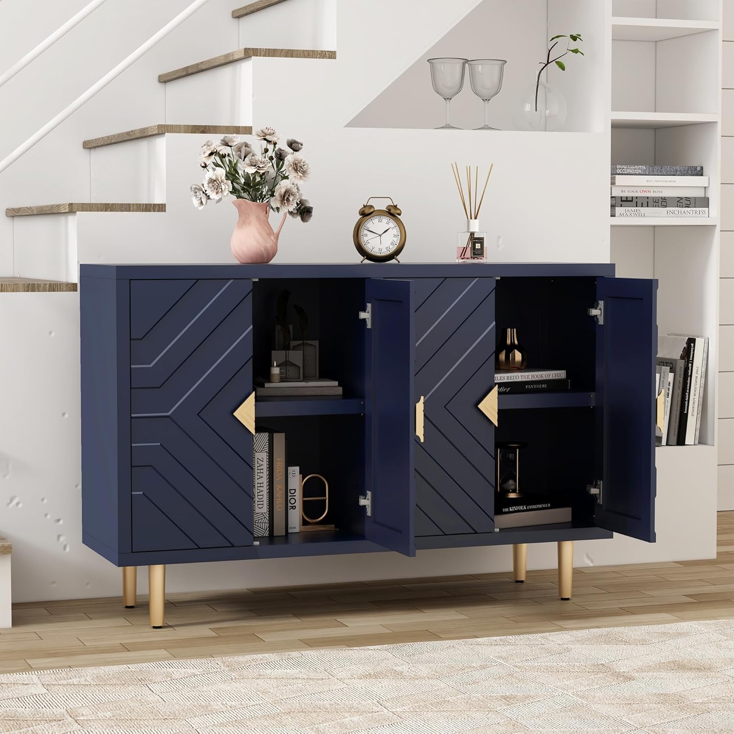 HLR® 48'' Buffet Cabinet with 4 Doors and Shelves, Modern Credenza Storage Cabinet
