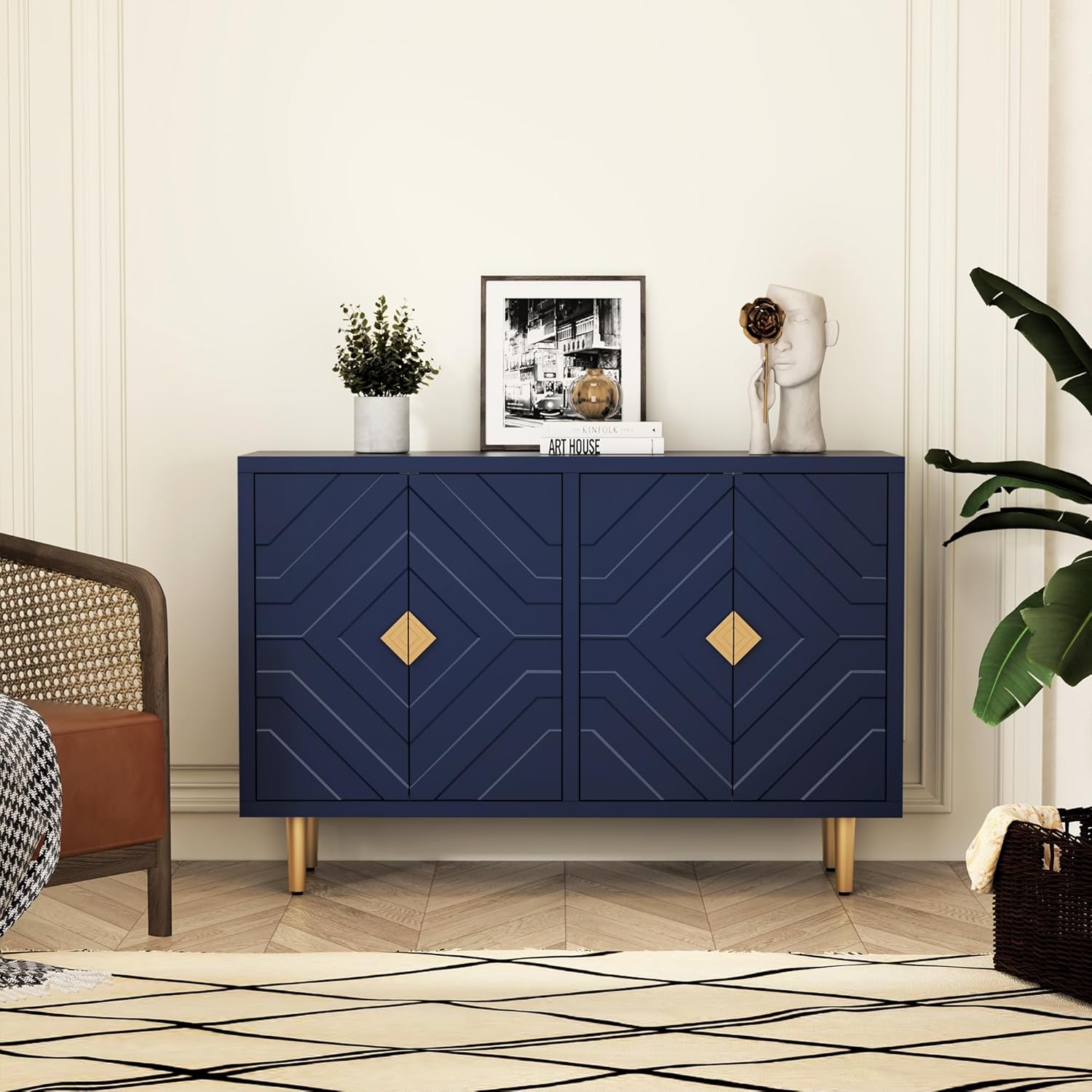 HLR® 48'' Buffet Cabinet with 4 Doors and Shelves, Modern Credenza Storage Cabinet