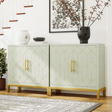 HLR® Green Accent Cabinet with Gold Trim, Storage Cabinet with 2/4 Doors